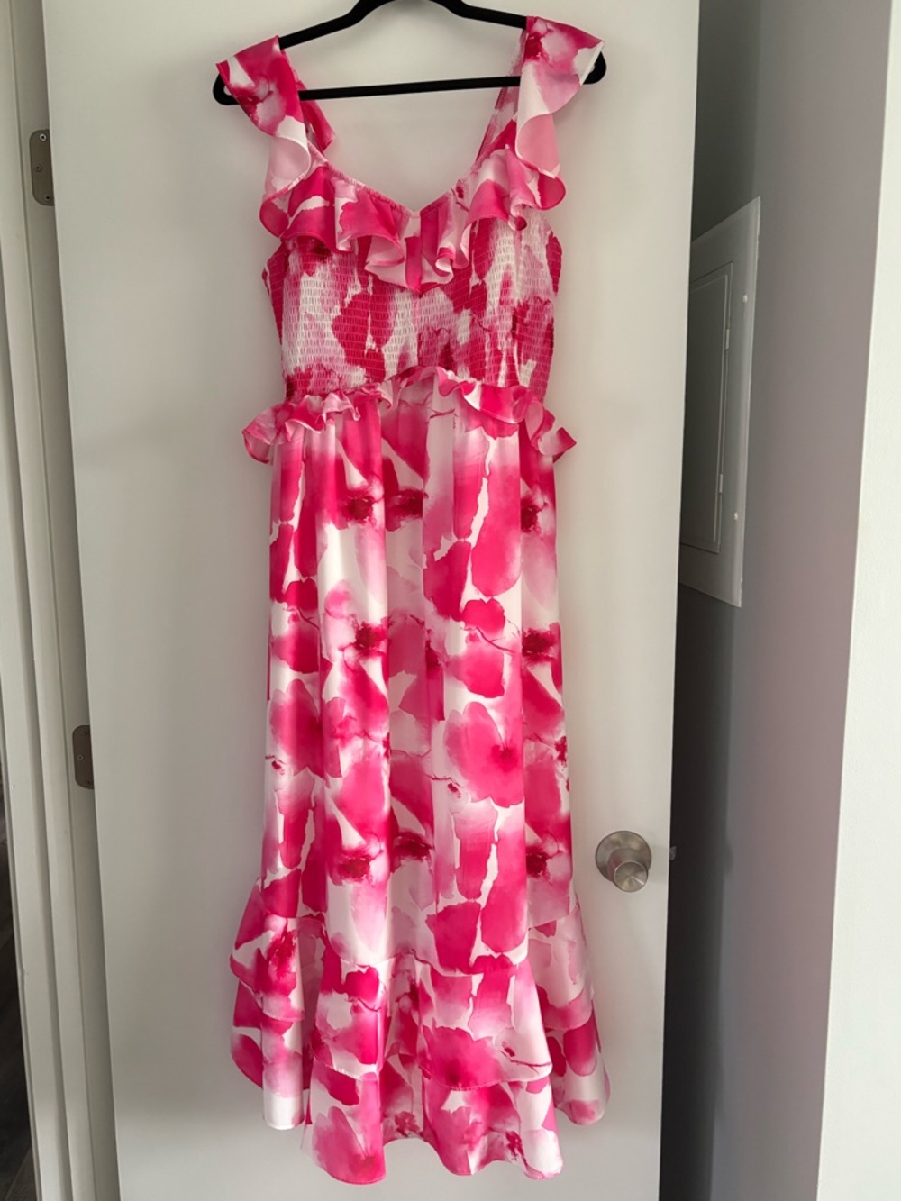 Grace Karin Pink and White Floral Ruffle Maxi Dress